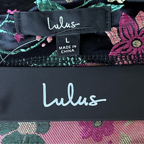 Lulus Make a Move Black Satin Floral Jacquard Asian Whimsical Goth Midi Dress L - Picture 9 of 10